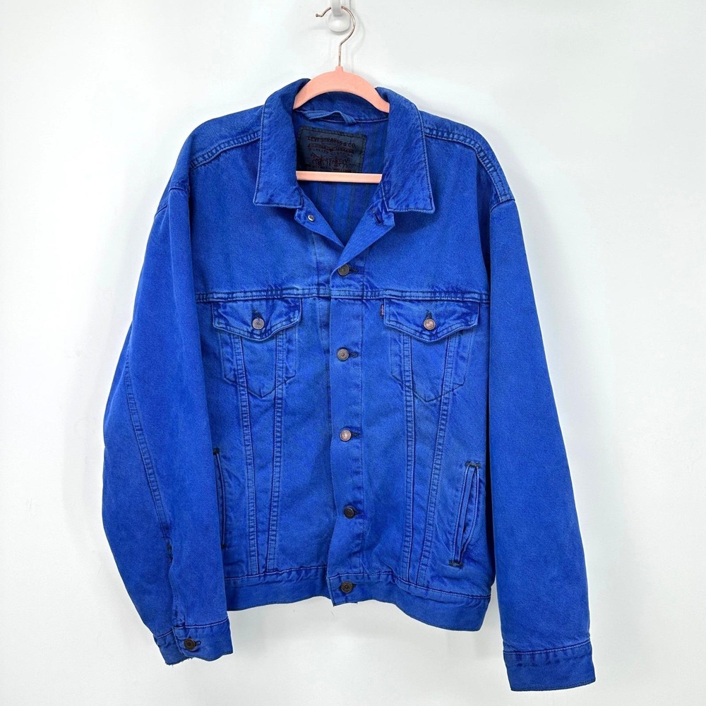 Vintage Levi's Blanket Lined Denim Jacket Cobalt Blue Overdye 90s L Steetwear